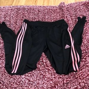 pink striped adidas joggers